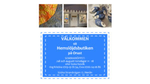 Bilder på slöjdprodukter och text om öppettider, samma som i löptexten