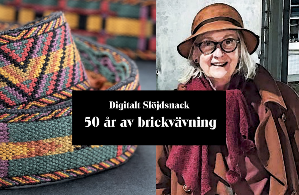 Närbild brickvävda band och ett porträtt av Sonja Berlin
