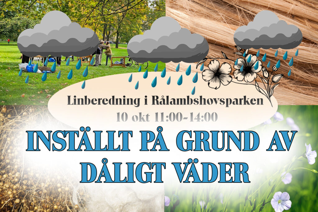 Affisch: Linberedning i Rålambshovsparken 10 okt kl. 11–14, inställt på grund av dåligt väder