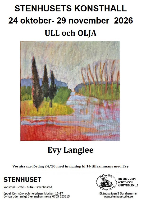 Affisch för Stenhusets konsthall: Evy Langlees utställning ”Ull och Olja”, 24 oktober–29 november 2026