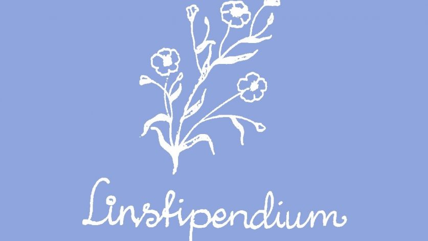 Bild på texten "Linstipendium" med tecknad blomma.