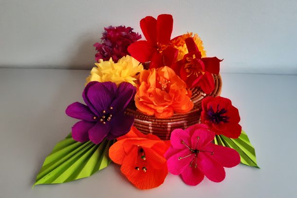 pappersblommor i olika färger